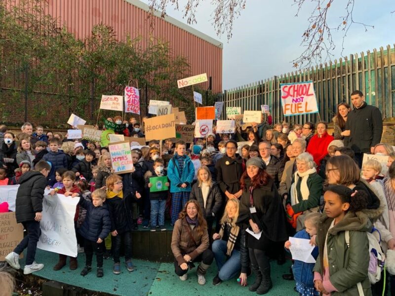 Islington Labour councillors at Yerbury Primary School protesting the Ocado delivery hub plans