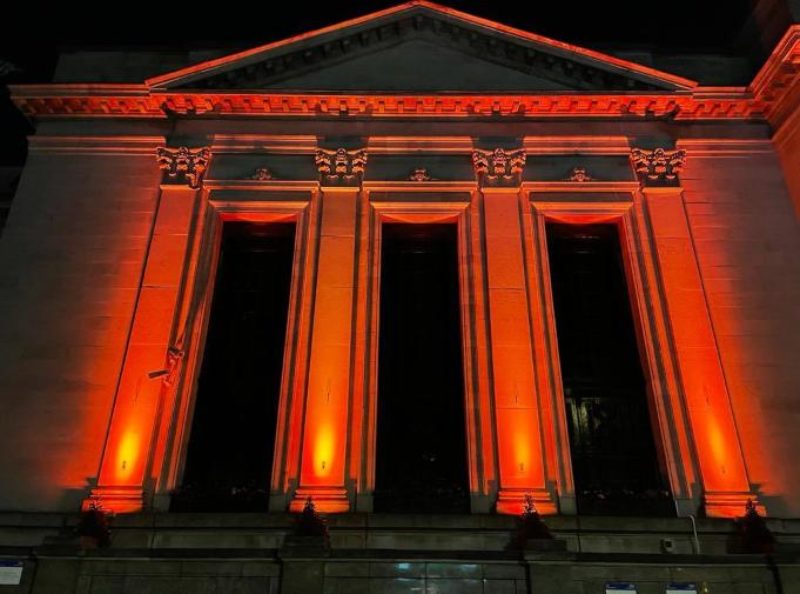 Islington Town Hall lit in orange on Tuesday 17th March to remember all those affected by violence against women and girls. 