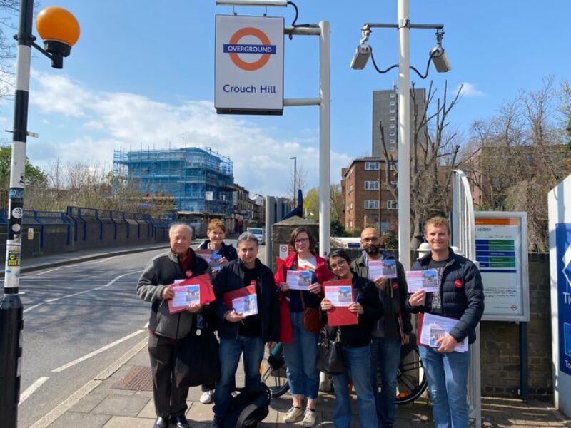 Local councillors and activists outside Crouch Hill Station
